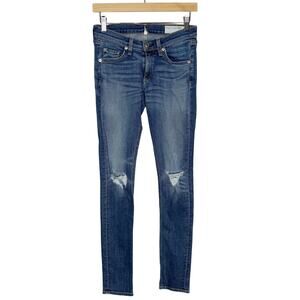 Rag & Bone Womens 26 Medium Blue Skinny Jeans with Ripped Knees Barrons Wash